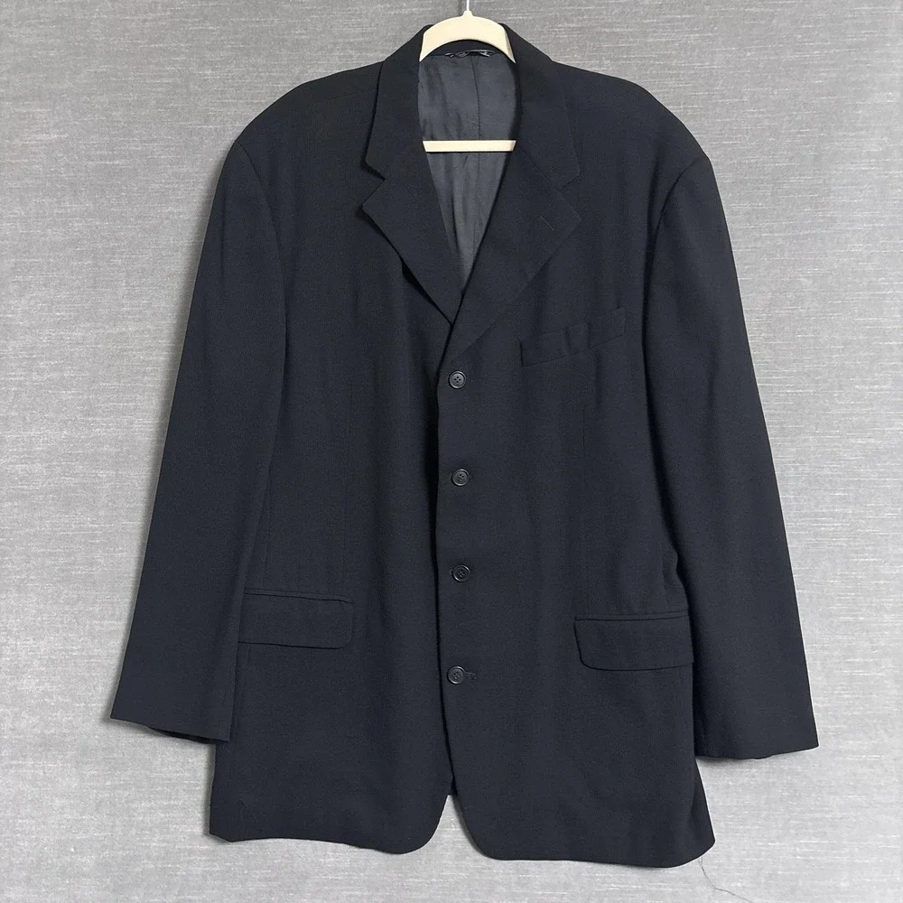 Vintage Shamask Suit 44R 34x30 Black Wool Italy Triple Pleat Baggy 90s y2k 3Btn